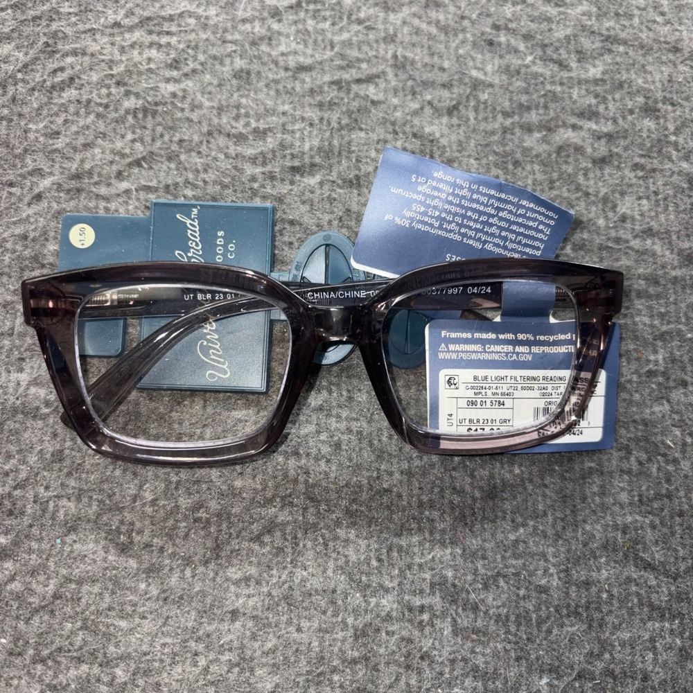 Universal Thread Blue Light Filtering Reading Glasses +1.50 Gray Square UT BLR